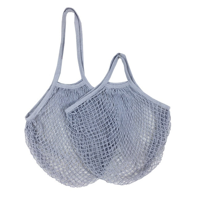 Gray Cotton Mesh Beach Bag Tote