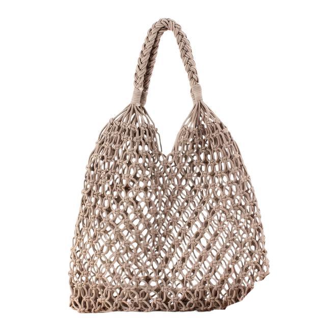 Gray Fish Net Beach Bag with Rope Handles