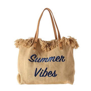 Summer Vibes Tassle Canvas Beach Bag, Khaki