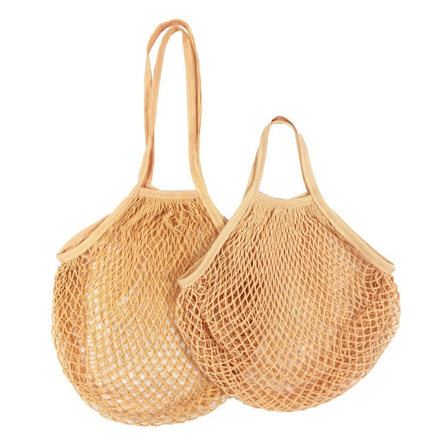 Tan Cotton Mesh Beach Bag Tote