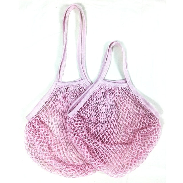 Pink Cotton Mesh Beach Bag Tote