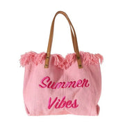 Summer Vibes Tassle Canvas Beach Bag, Pink