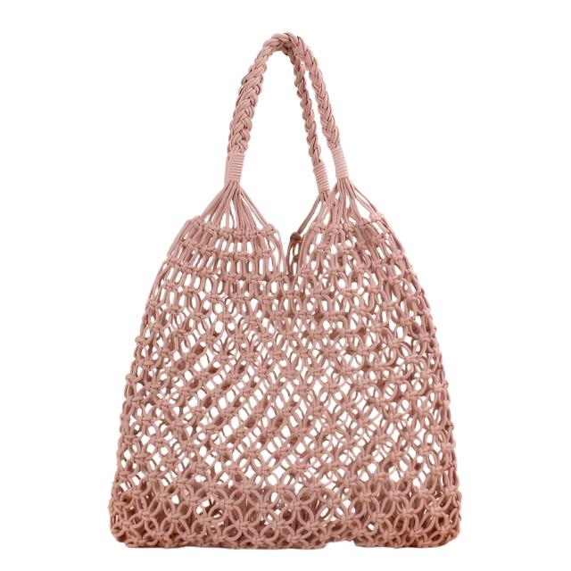 Pink Fish Net Beach Bag with Rope Handles