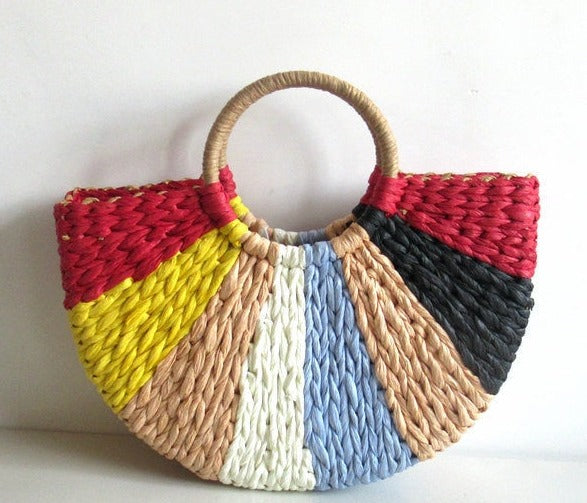 Half Round Rattan Woven Straw Beach Bag Island Beach Bags