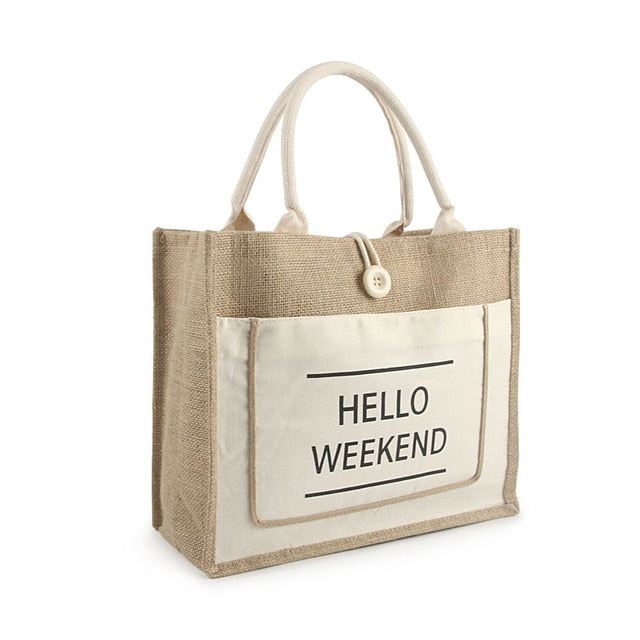 Hello Weekend White Canvas Tote Bag