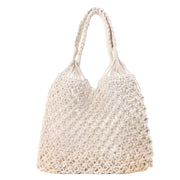 White Fish Net Beach Bag with Rope Handles