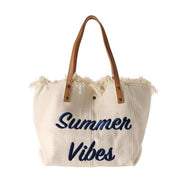 Summer Vibes Tassle Canvas Beach Bag, White