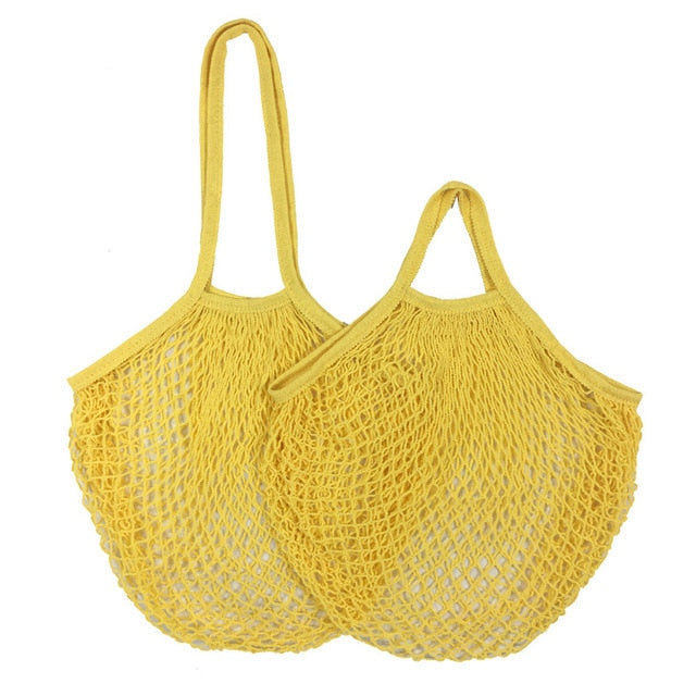 Yellow Cotton Mesh Beach Bag Tote