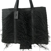 Bohemian Woven Tassle Straw Beach Bag, Black