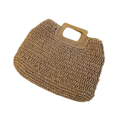 Large Rattan Woven Tote Bag with Wooden Handles, Khaki