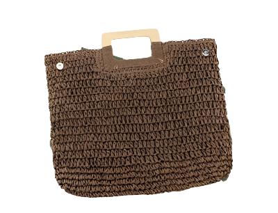 Large Rattan Woven Tote Bag with Wooden Handles, Coffee