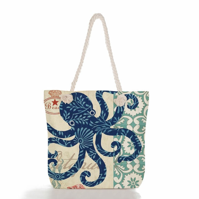 Octopus Print Canvas Tote Bag, print 01