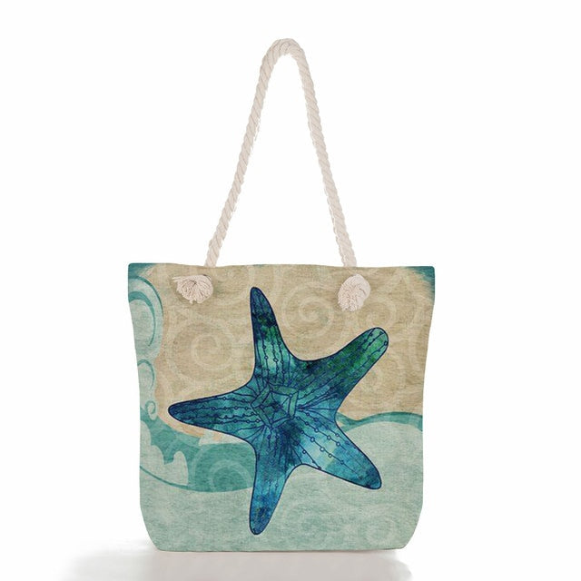 Starfish Print Canvas Beach Bag, print 01