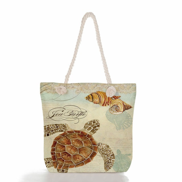 Sea Turtle Print Canvas Beach Bag, print 04