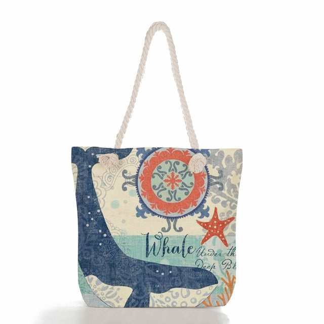 Whale Print Canvas Beach Bag, print 01