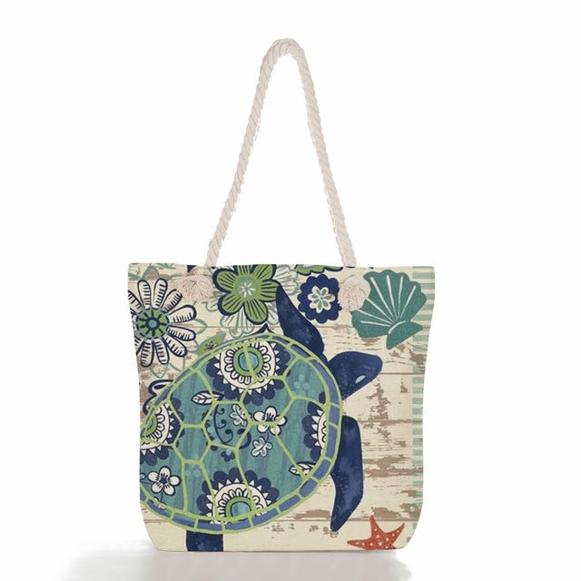 Sea Turtle Print Canvas Beach Bag, print 05