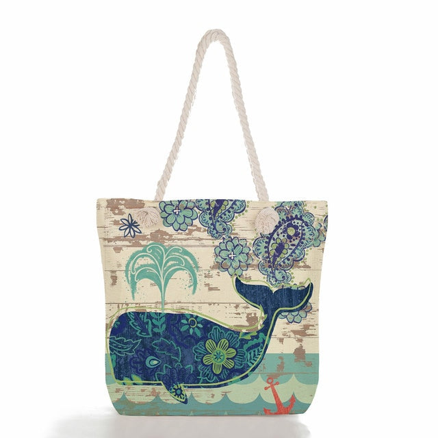 Whale Print Canvas Beach Bag, print 02